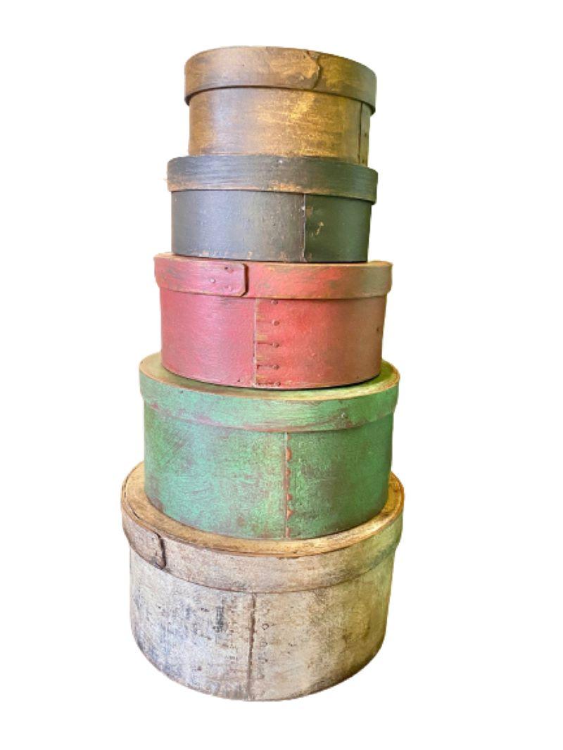 Country 19th Century Graduated Stack of Paint Decorated Pantry Boxes For Sale