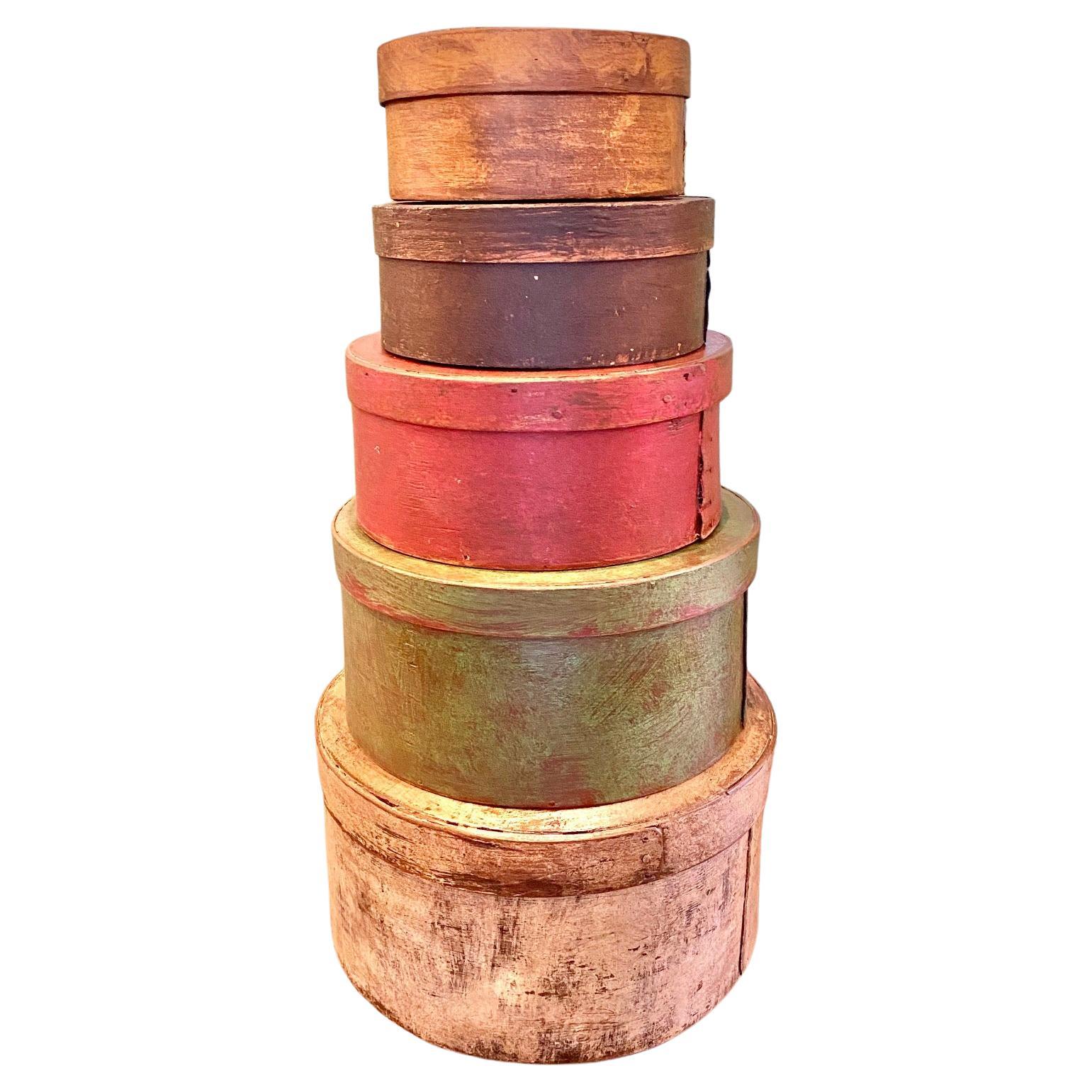 19th Century Graduated Stack of Paint Decorated Pantry Boxes For Sale