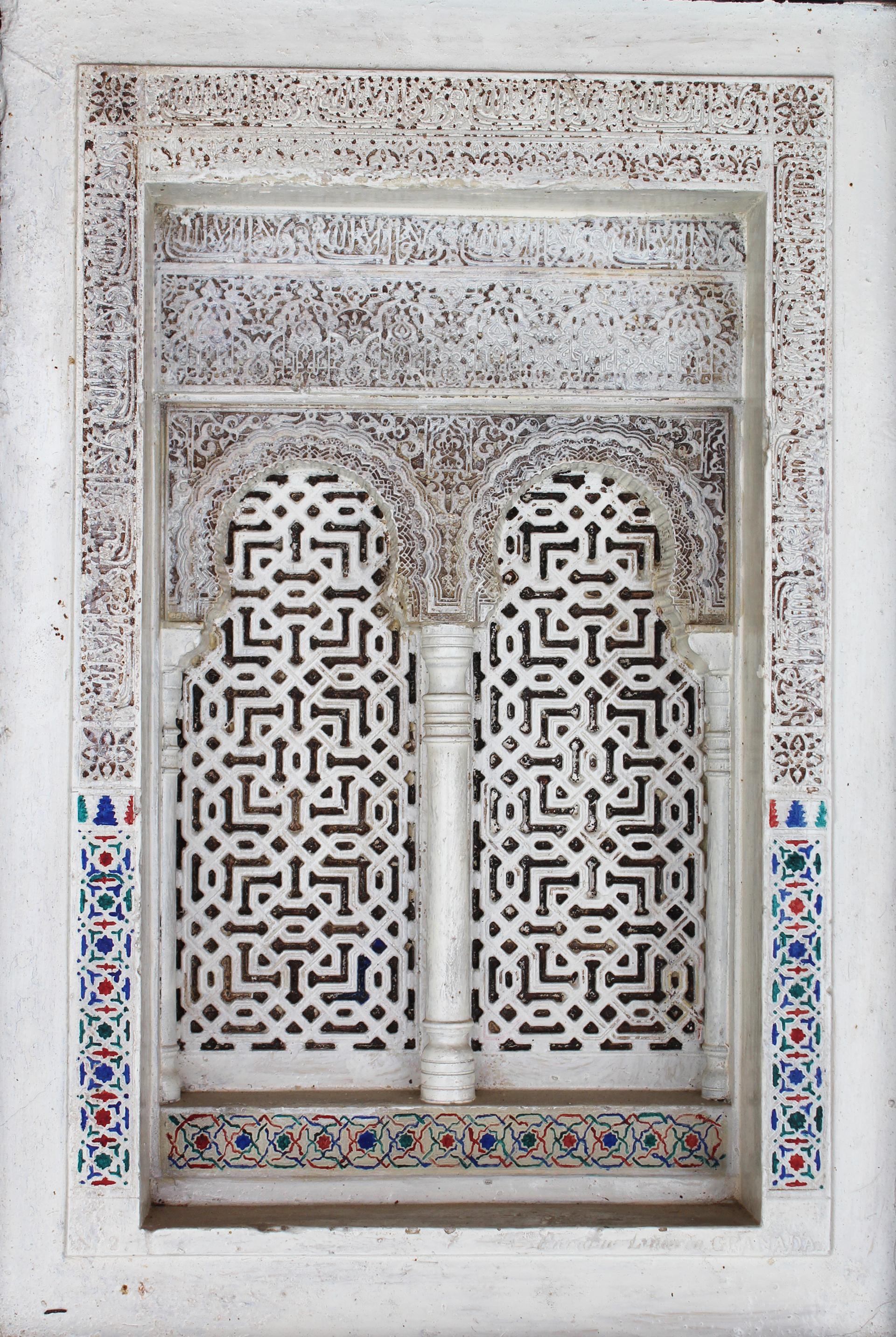 19th century Granada's Alhambra palace framed stucco mock-up with columns.
   