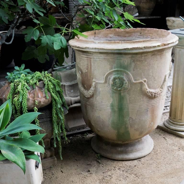 Rare Pair of 19th Century French Grand Anduze Jars in Green and Brown 1