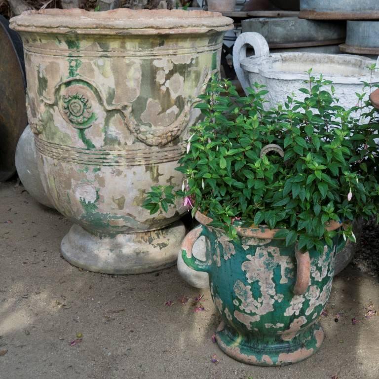 Rare Pair of 19th Century French Grand Anduze Jars in Green and Brown 2