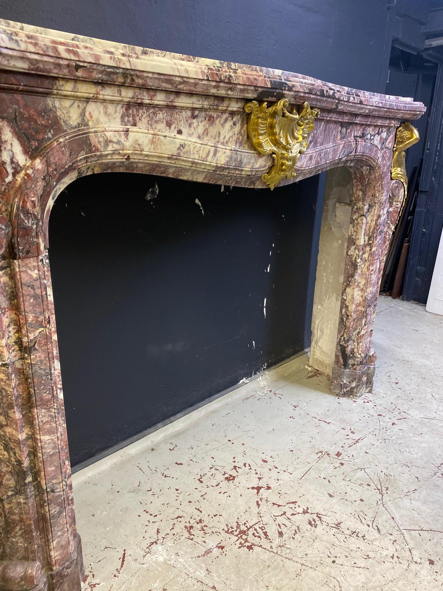 Louis XIV 19th Century  Grand French Chateau Chimneypiece in Fleur de Peche Marble For Sale