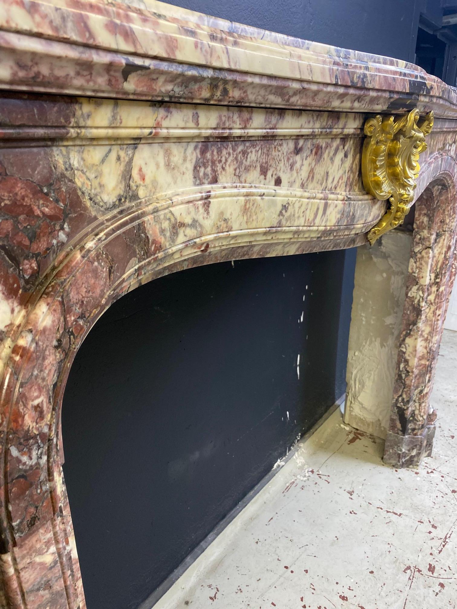 19th Century  Grand French Chateau Chimneypiece in Fleur de Peche Marble For Sale 2