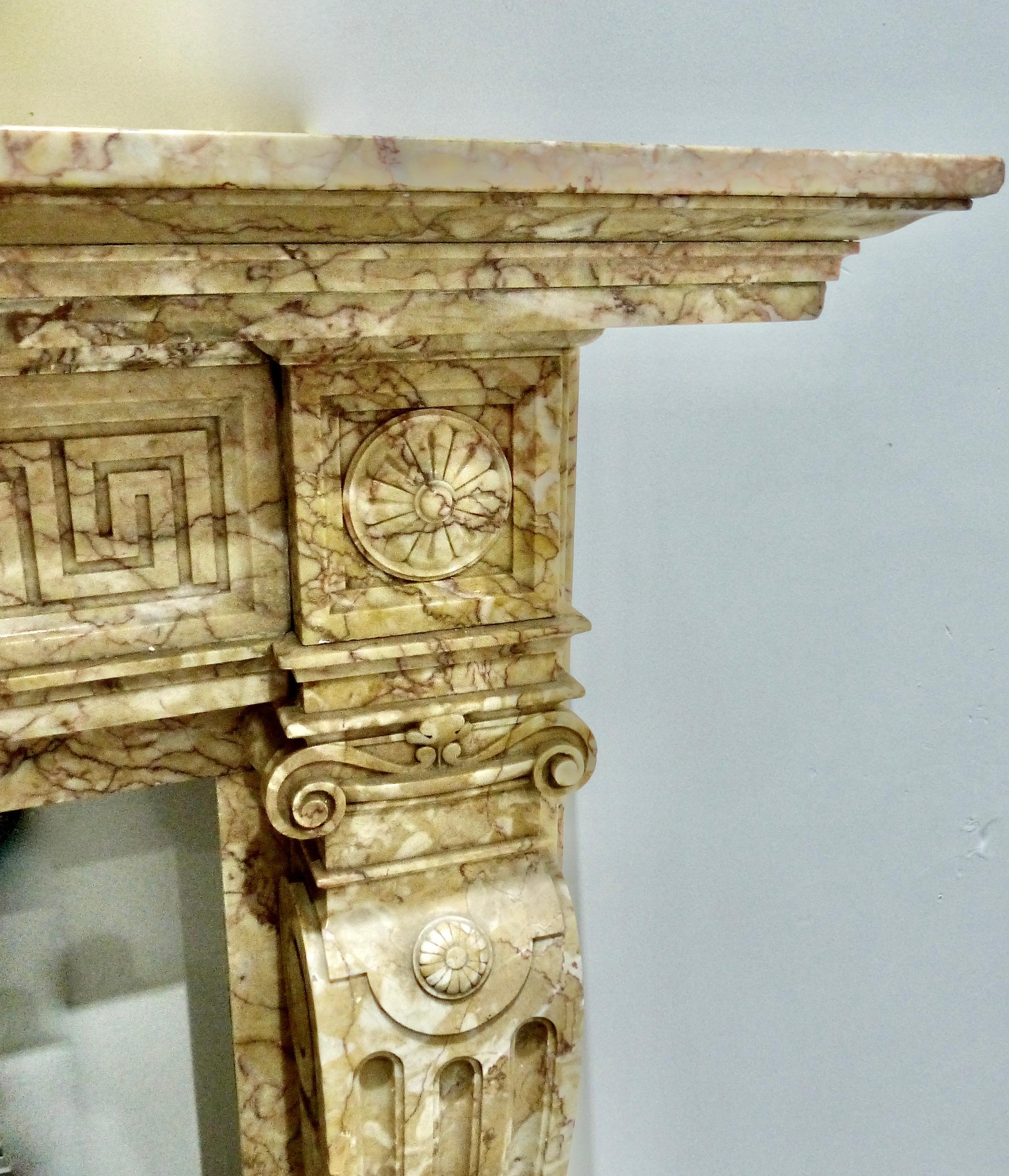 Hand-Carved 19th Century Grand French Crema Marble Fireplace Surround Mantel