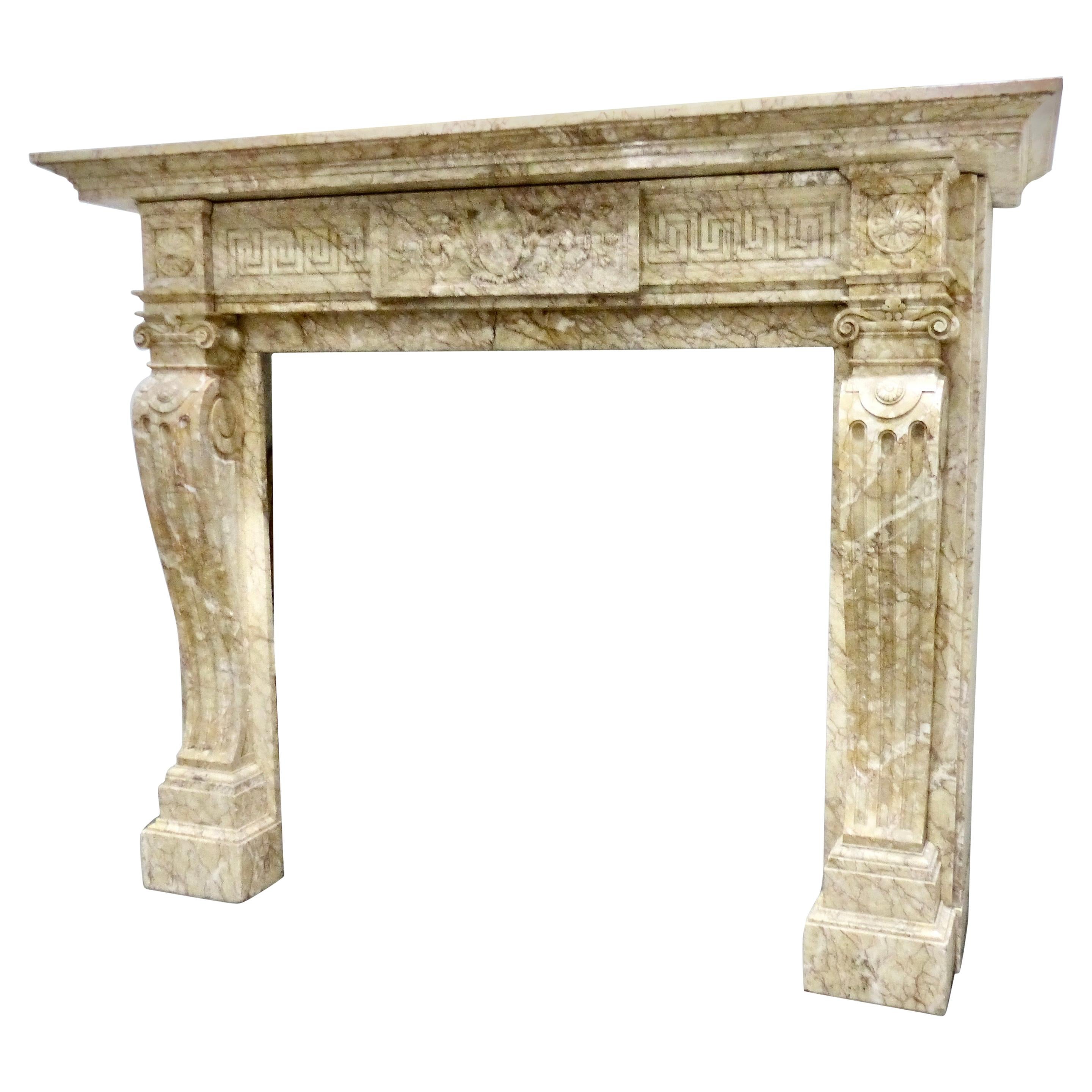 19th Century Grand French Crema Marble Fireplace Surround Mantel