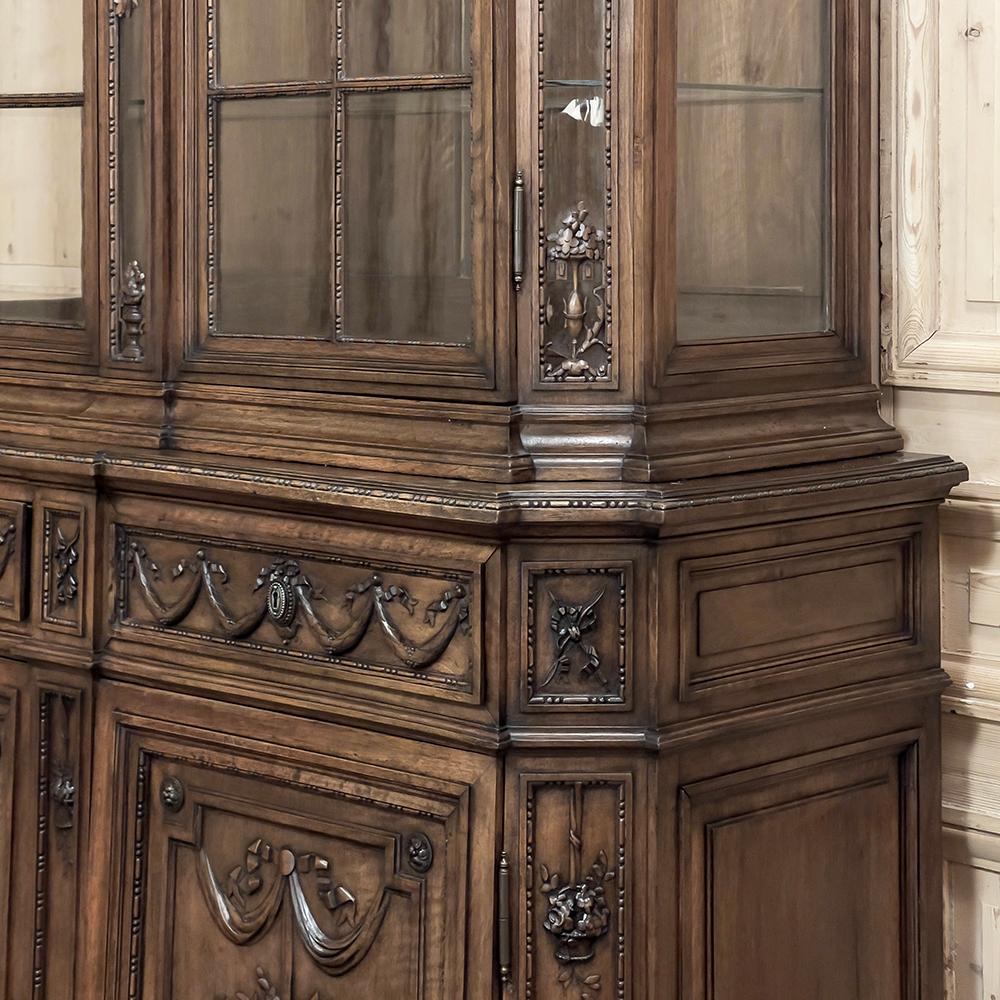 19th Century Grand French Louis XVI Hand Carved Walnut Bookcase For Sale 9