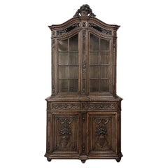 19th Century Grand French Louis XVI Hand Carved Walnut Bookcase