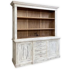 19th Century Grand French Neoclassical Bookcase in Whitewashed Pine