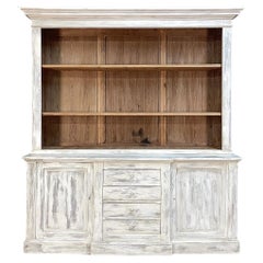 Antique 19th Century Grand French Neoclassical Bookcase in Whitewashed Pine