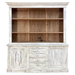 19th Century Grand French Neoclassical Bookcase in Whitewashed Pine