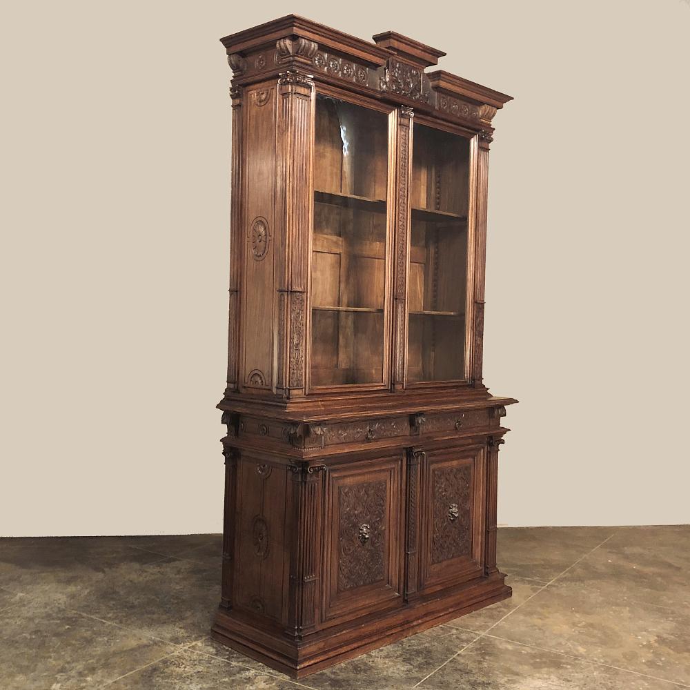 Hand-Carved 19th Century Grand French Renaissance Walnut Bookcase For Sale