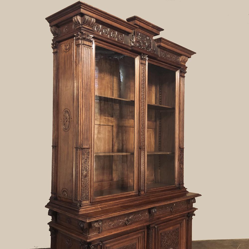 Glass 19th Century Grand French Renaissance Walnut Bookcase For Sale