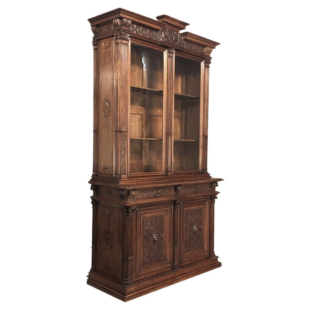 19th Century Grand French Renaissance Walnut Bookcase For Sale