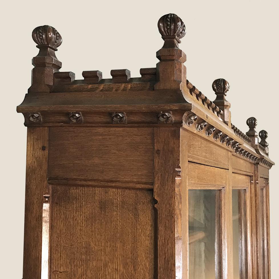 19th Century Grand Gothic Oak Signed Bookcase 4