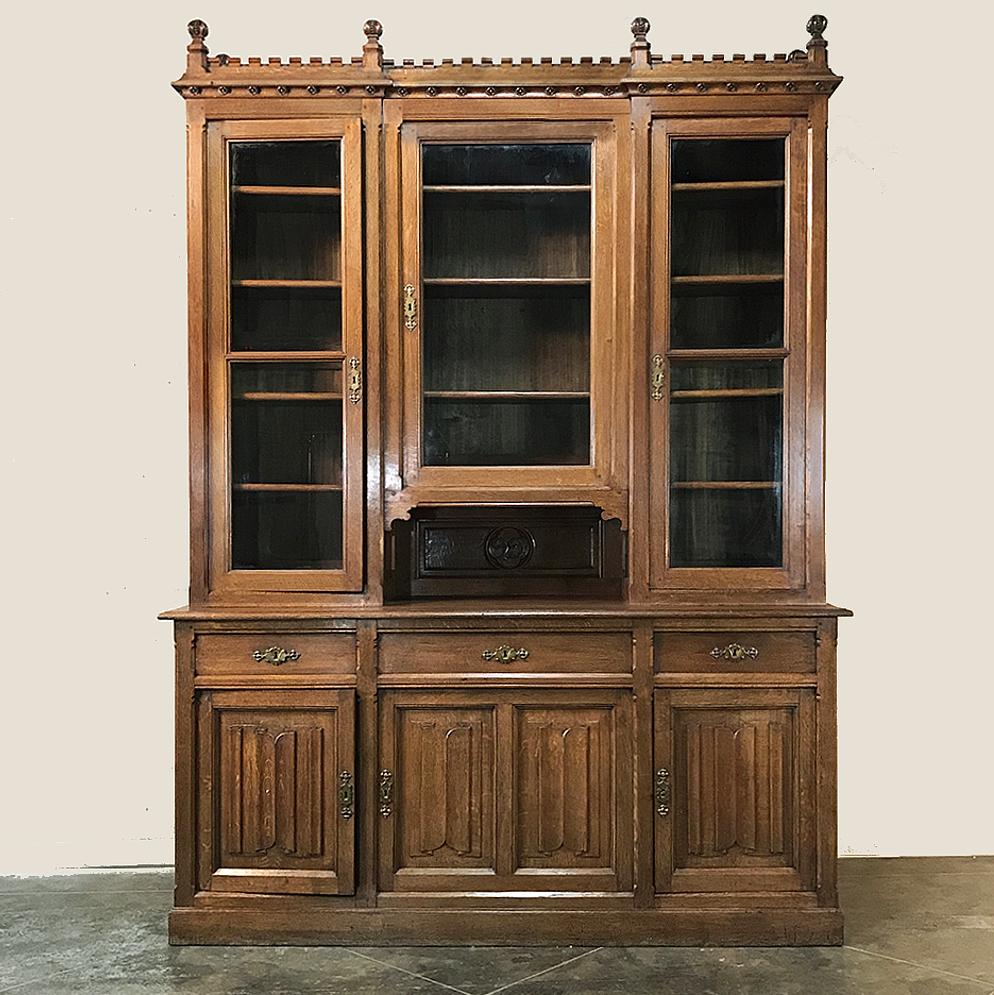 French 19th Century Grand Gothic Oak Signed Bookcase