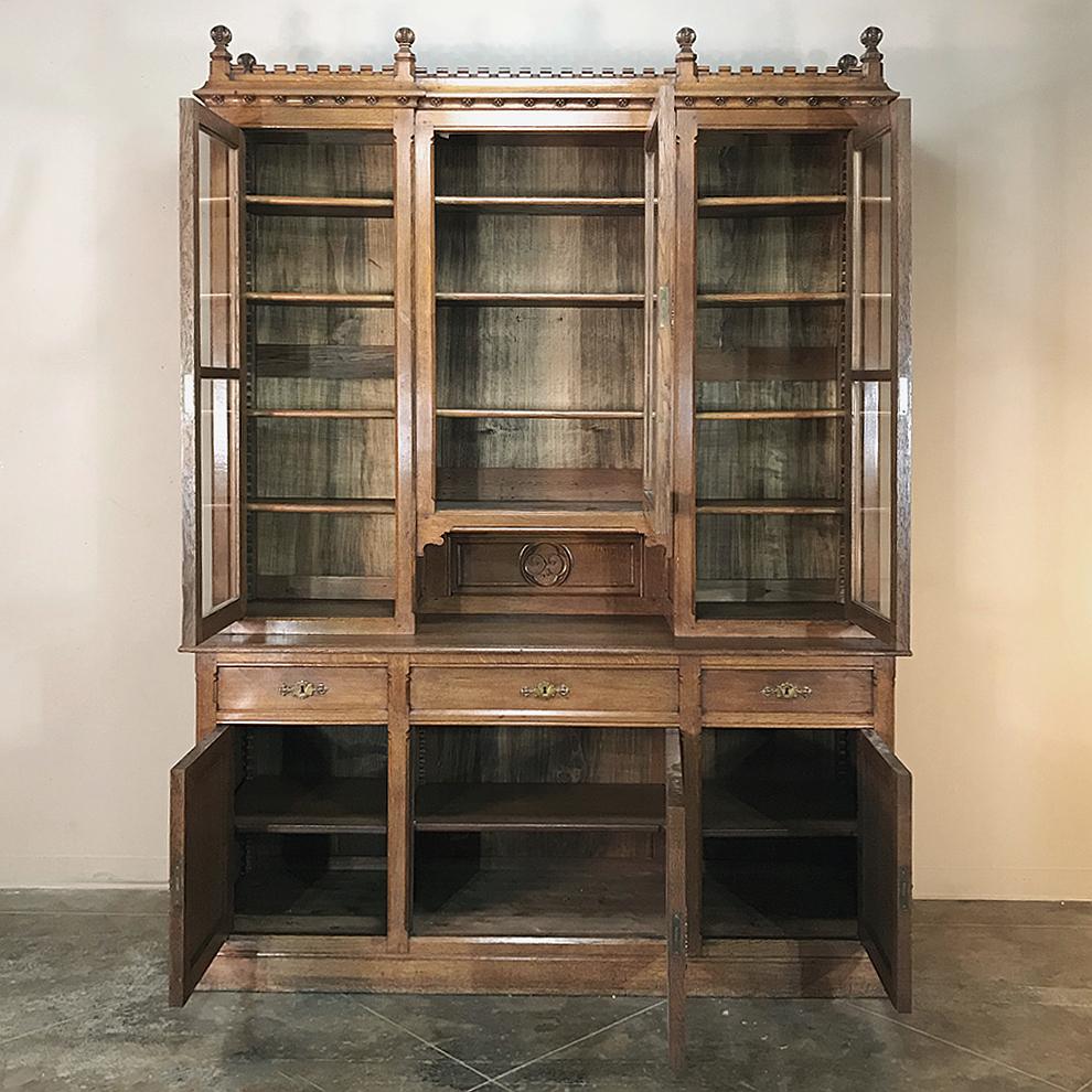 Hand-Crafted 19th Century Grand Gothic Oak Signed Bookcase