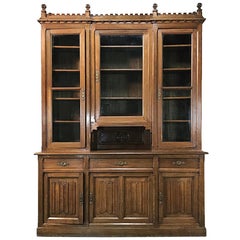 19th Century Grand Gothic Oak Signed Bookcase