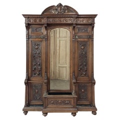 19th Century Grand Italian Hand-Carved Walnut Hall Tree ~ Coat Rack