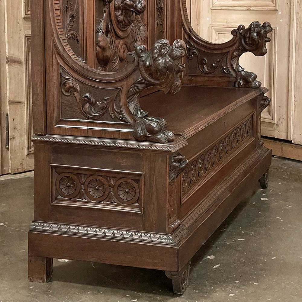 19th Century Grand Italian Renaissance Walnut Hall Bench For Sale 8