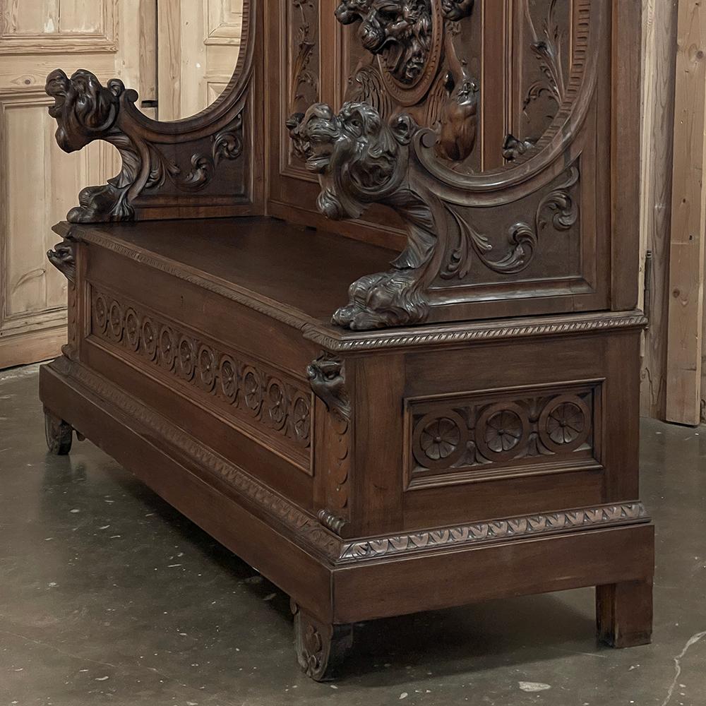 19th Century Grand Italian Renaissance Walnut Hall Bench For Sale 11