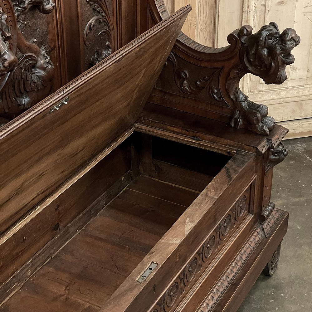 19th Century Grand Italian Renaissance Walnut Hall Bench For Sale 2