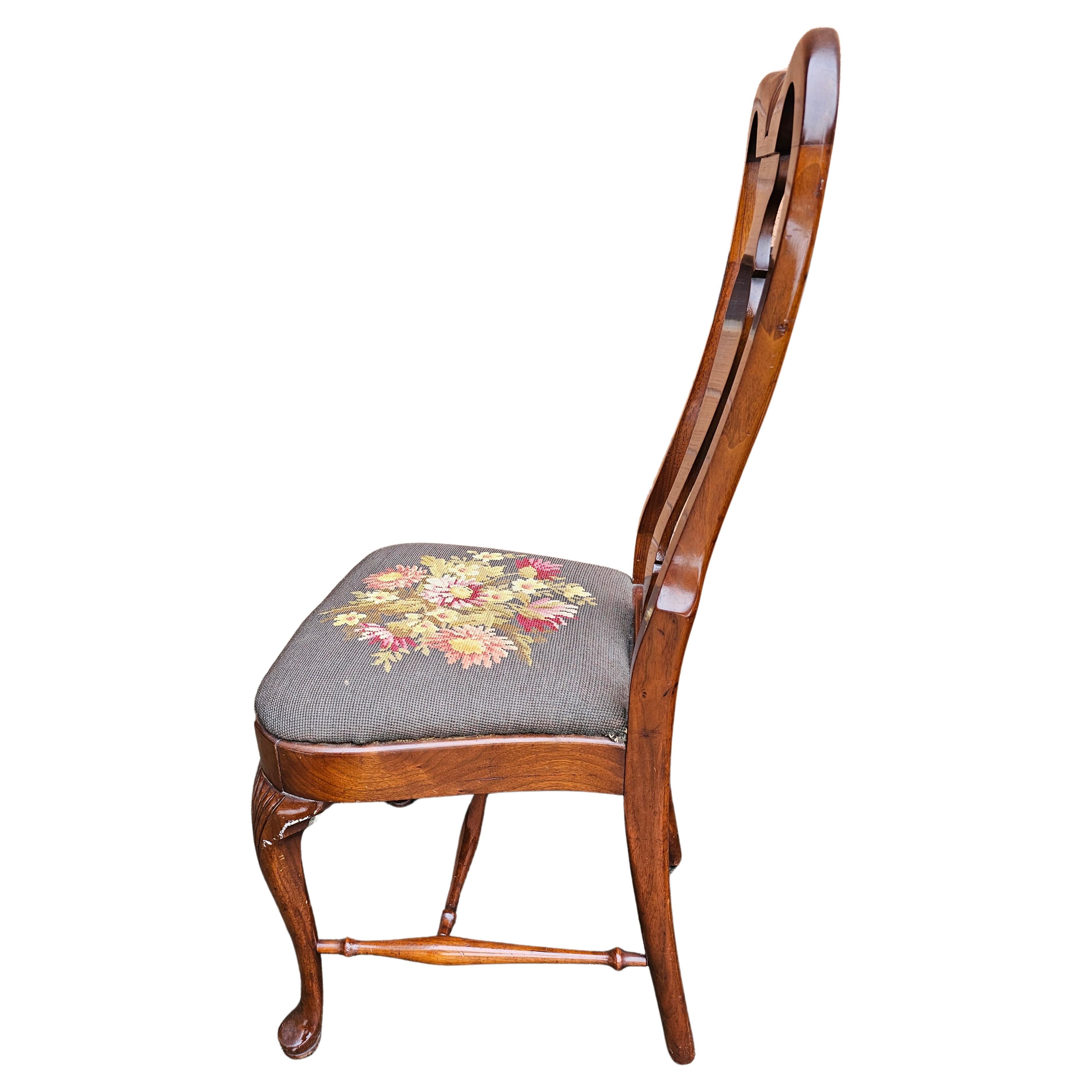 Varnished 19th Century Grand Ledge Mahogany and Needlepoint seat Dining Chairs, Pair For Sale