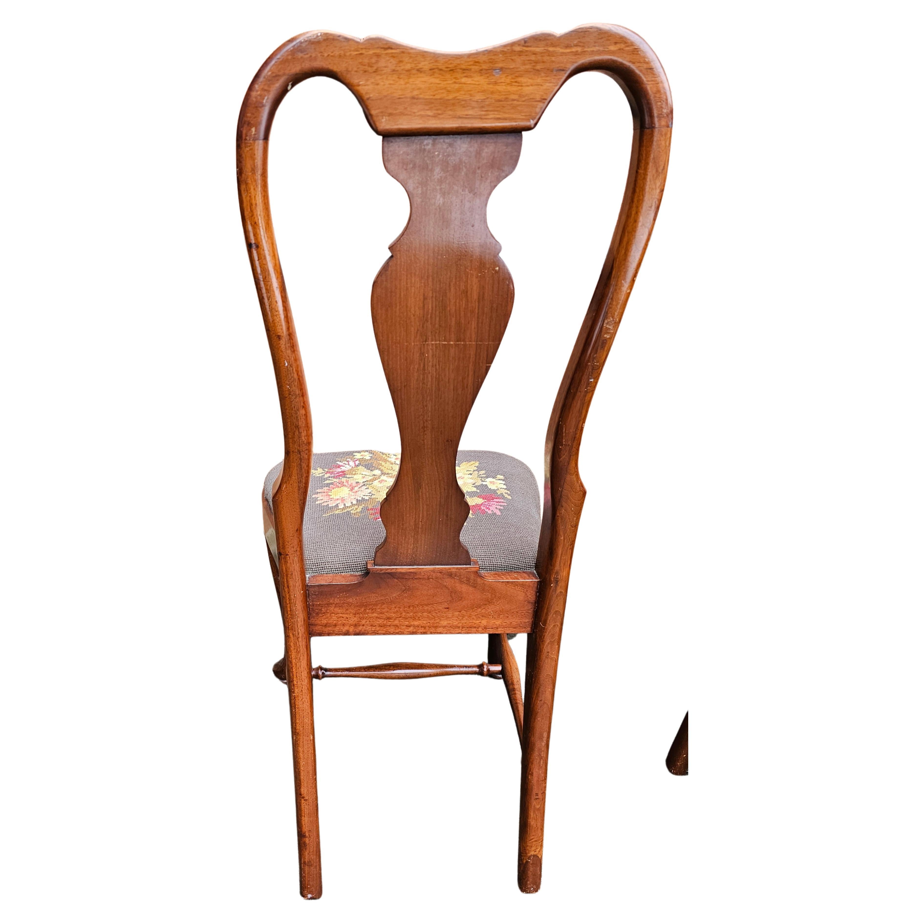 Upholstery 19th Century Grand Ledge Mahogany and Needlepoint seat Dining Chairs, Pair For Sale