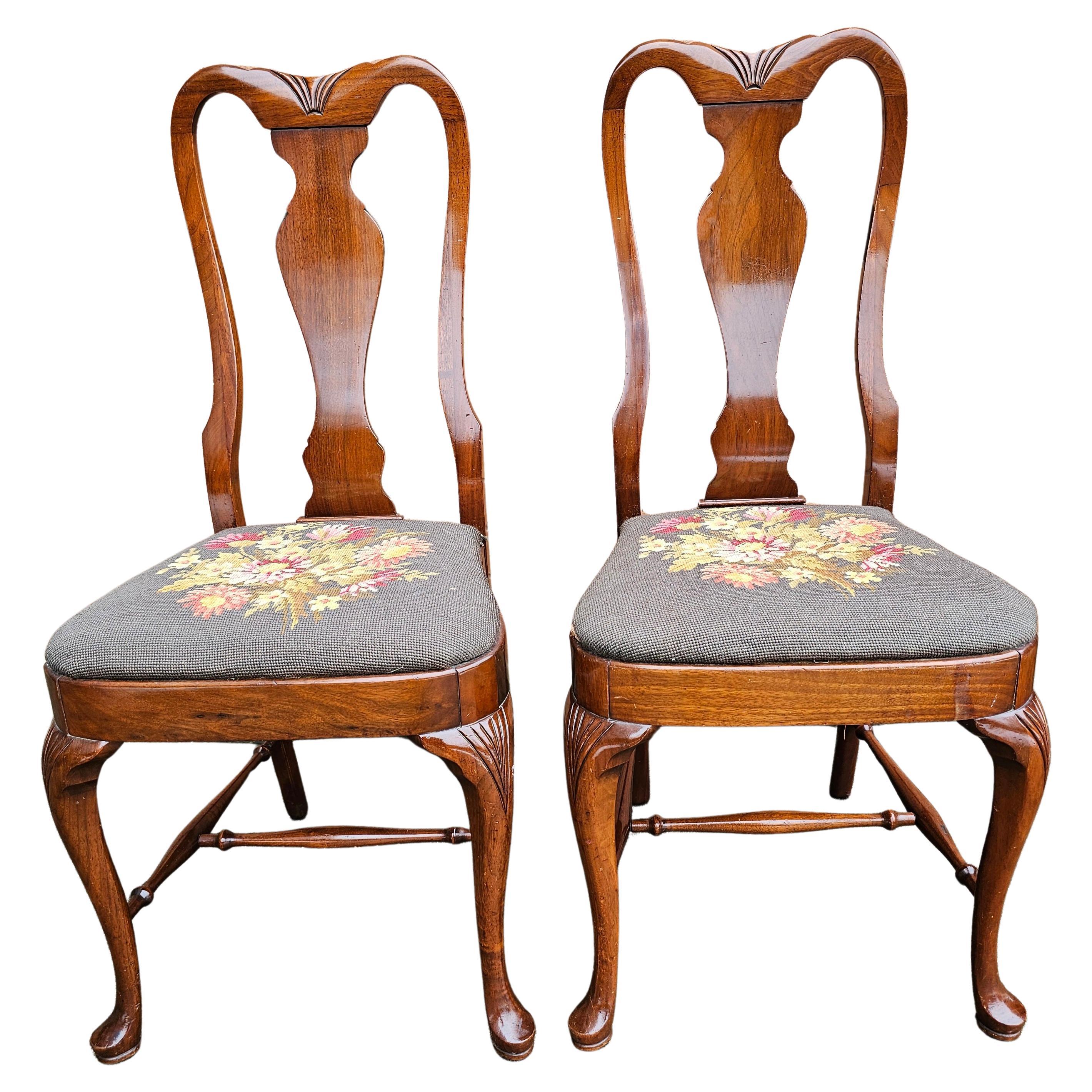 19th Century Grand Ledge Mahogany and Needlepoint seat Dining Chairs, Pair For Sale