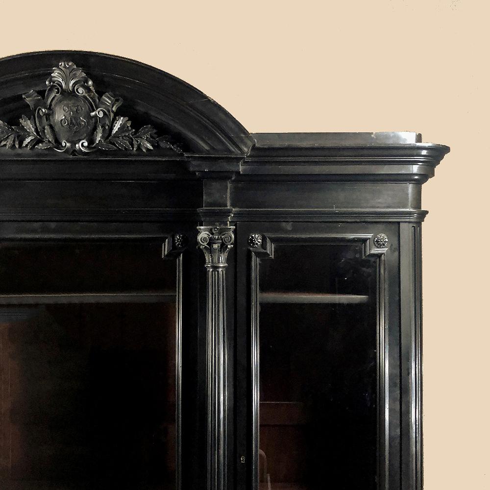 19th Century Grand Napoleon III Period Ebonized Triple Bookcase For Sale 5