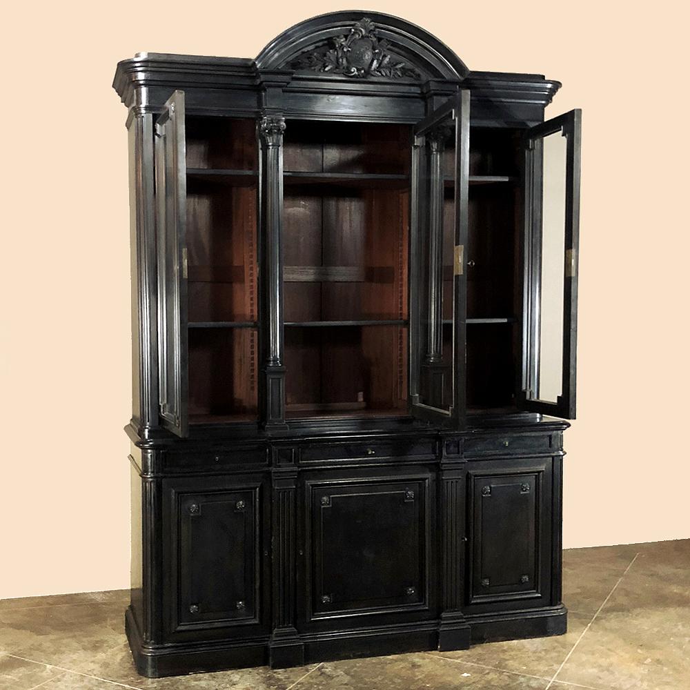 19th Century Grand Napoleon III Period Ebonized Triple Bookcase For Sale 7