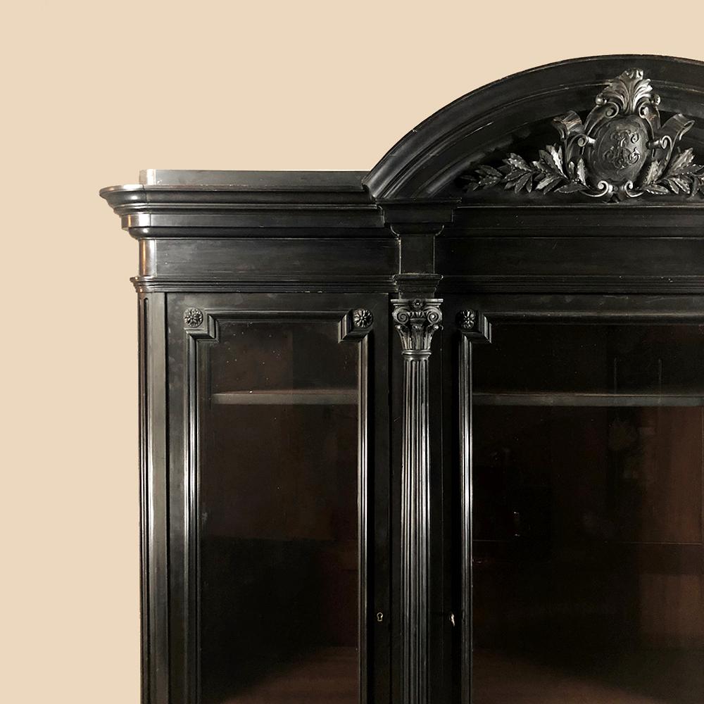 19th Century Grand Napoleon III Period Ebonized Triple Bookcase For Sale 4