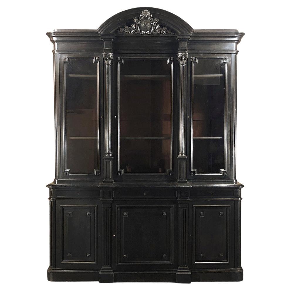 19th Century Grand Napoleon III Period Ebonized Triple Bookcase For Sale