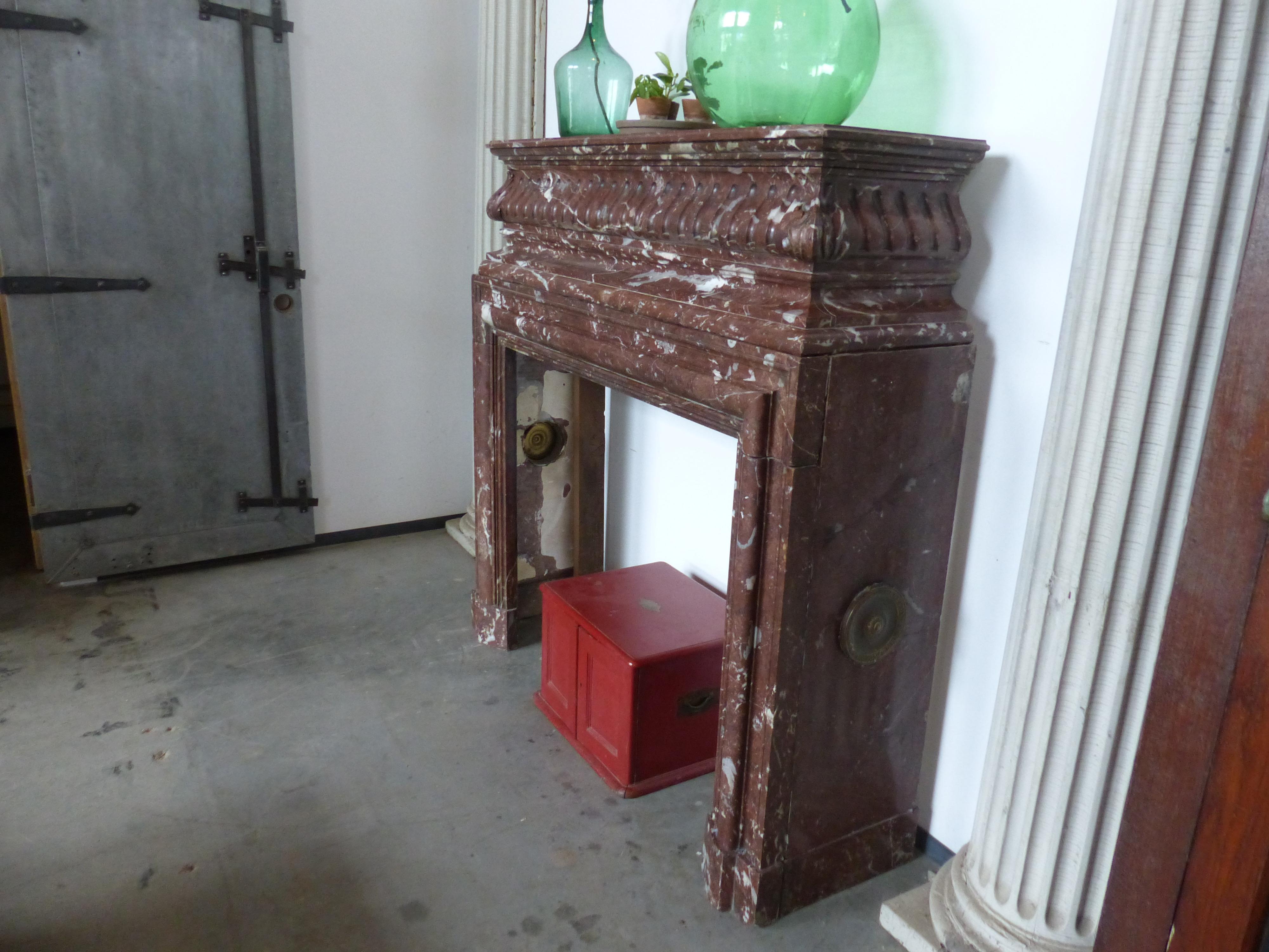 Louis XV 19th Century Grand Royal Red Marble Fireplace Mantle Surround