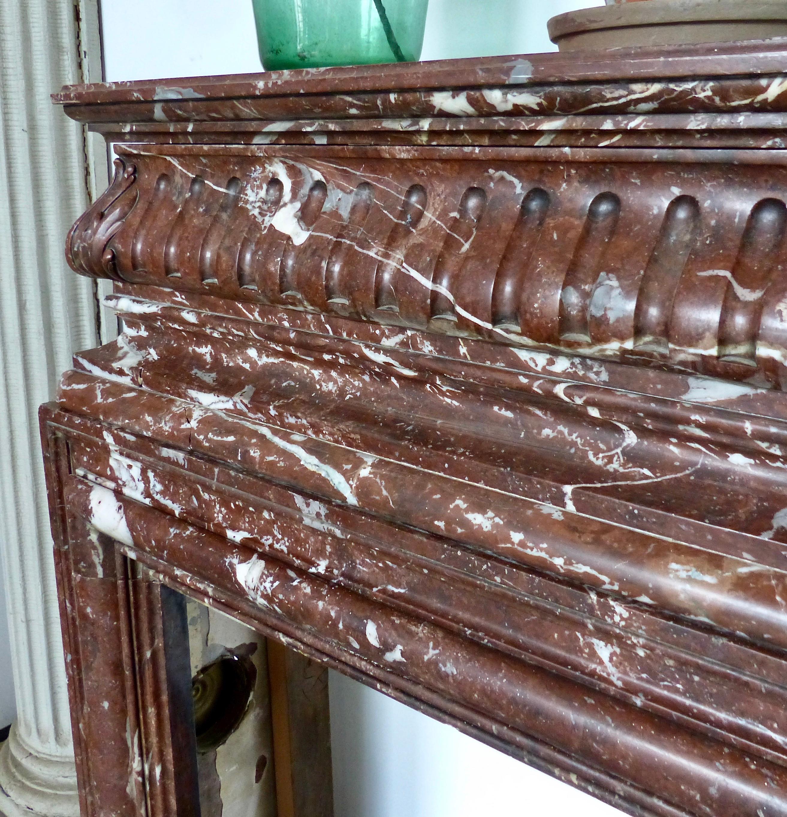 Polished 19th Century Grand Royal Red Marble Fireplace Mantle Surround