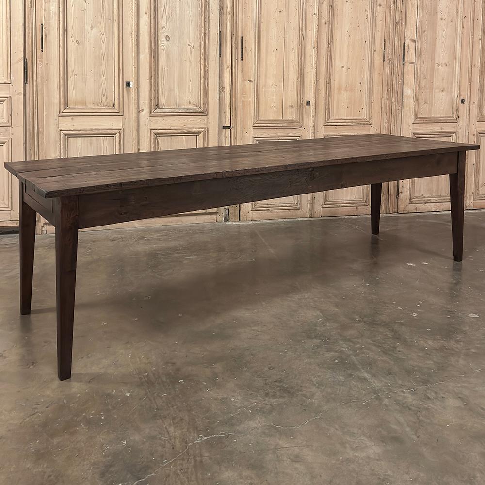 19th Century Grand Rustic Country French Banquet Table was hand-crafted by talented artisans using indigenous old-growth maple to produce a table that will literally last for generations!  Five thick planks were tongue-and-grooved together to form