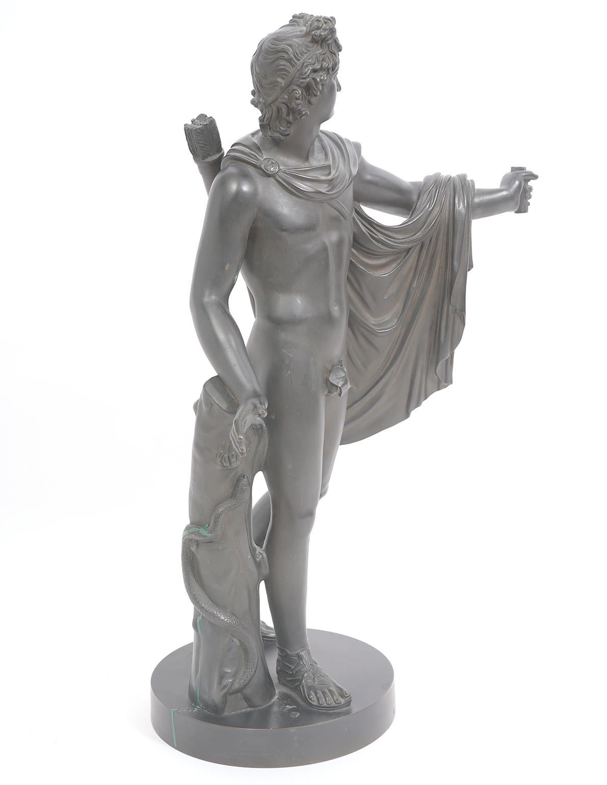 19th Century Grand Tour Apollo Belvedere Bronze Signed B. Boschetti, Roma Bon état - En vente à Ft. Lauderdale, FL