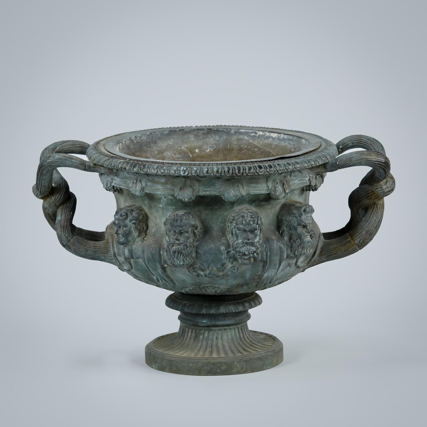 Bronze Albani Vase. After the antique Grand Tour Bronze. Circa 1860, light natural verdigris patination. Found with its original liner. Achille Collas stamp to the underside.

The original marble vase was discovered at Pantanello, Hadrian’s villa