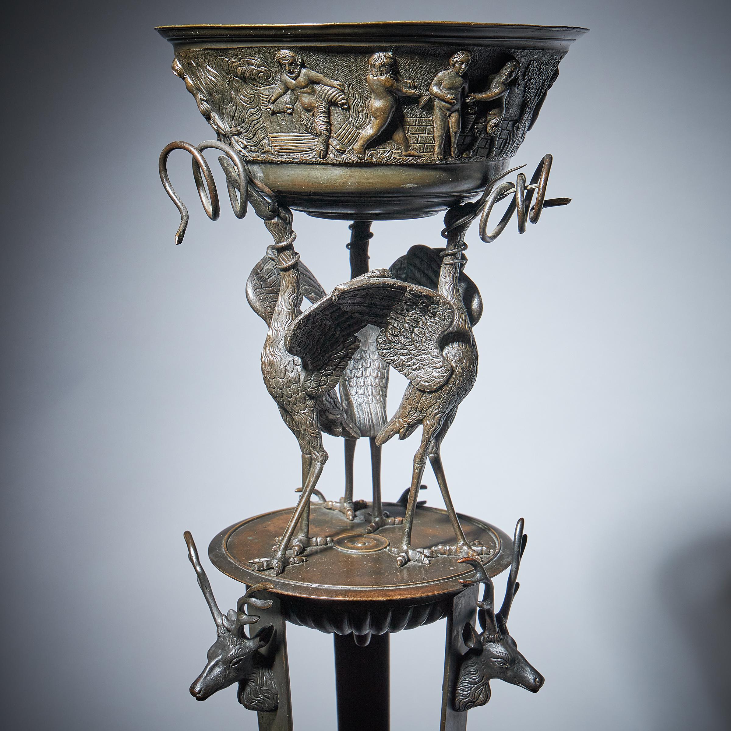 19th-Century Grand Tour Bronze Jardiniere on Concave Rouge Griotte Marble 1