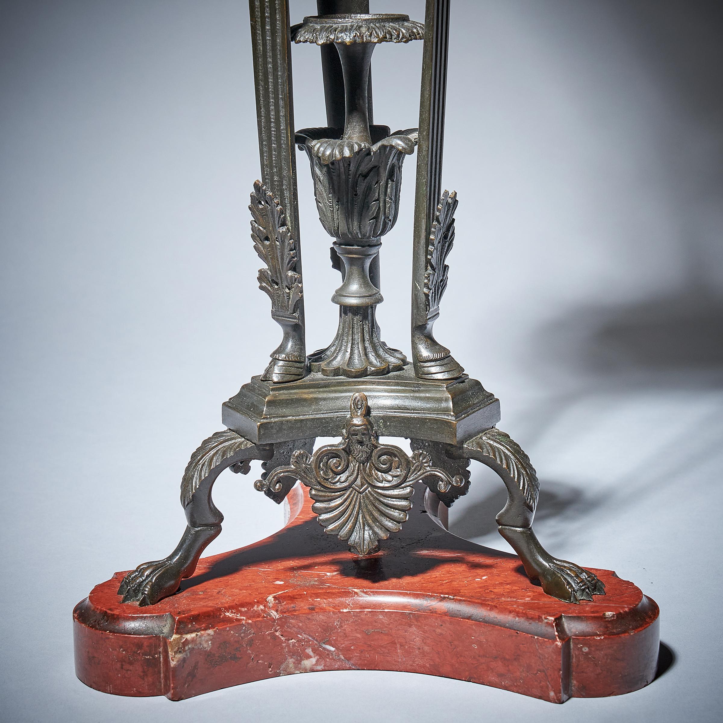 19th-Century Grand Tour Bronze Jardiniere on Concave Rouge Griotte Marble 2