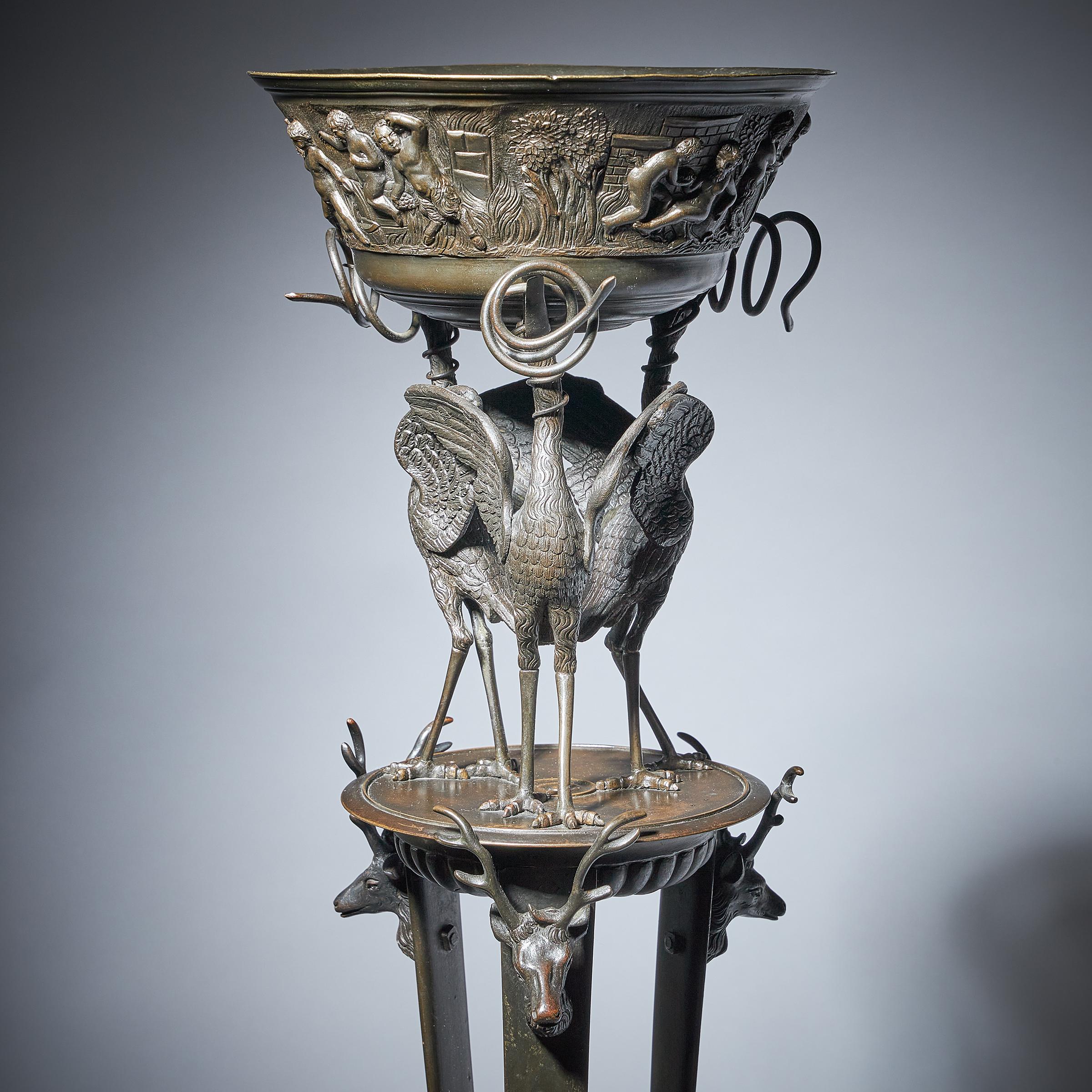 19th-Century Grand Tour Bronze Jardiniere on Concave Rouge Griotte Marble 3