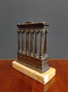19th Century Grand Tour Bronze Model Temple of Saturn, Roman Forum, Marble Base