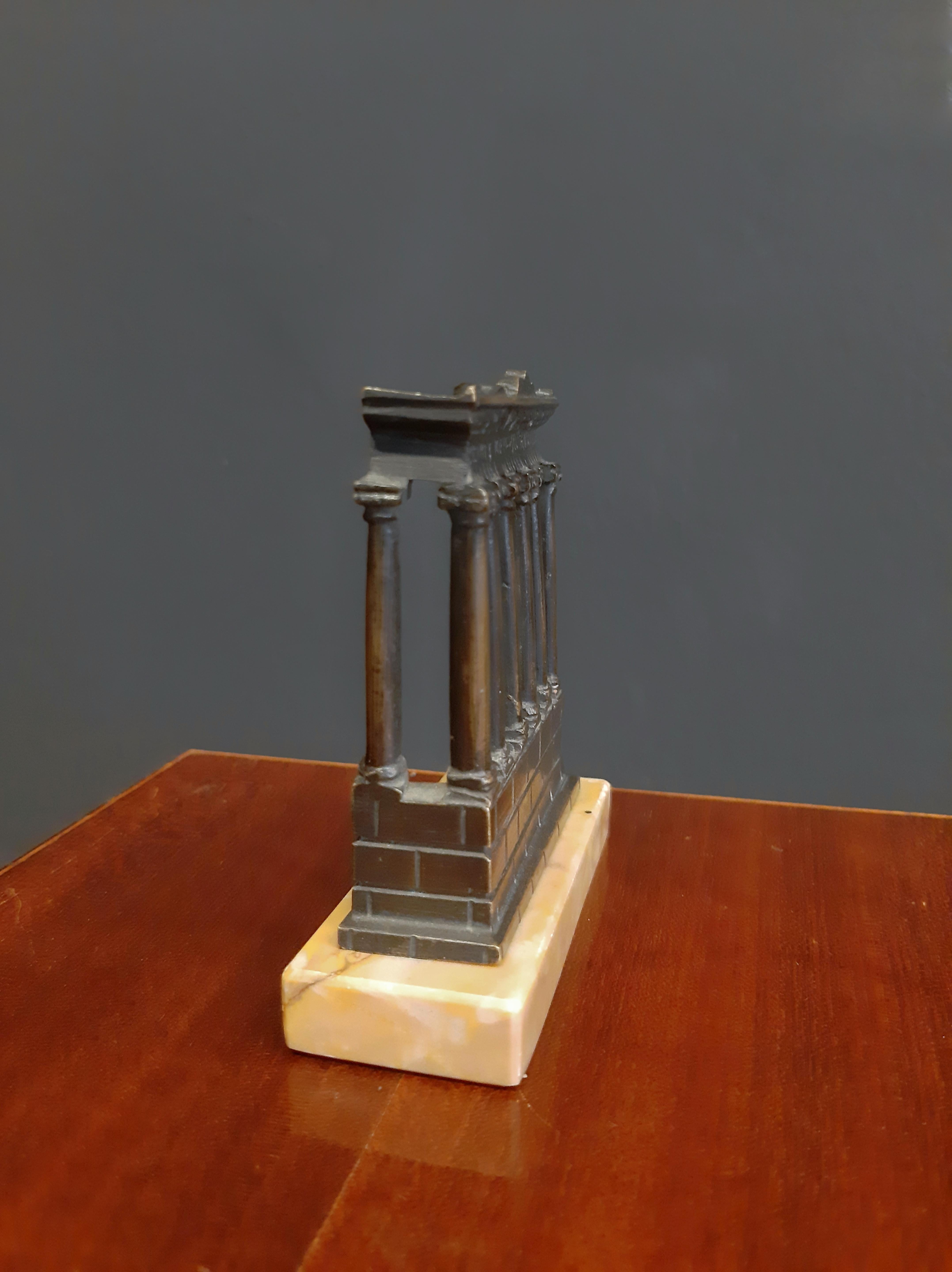 19th Century Grand Tour Bronze Model Temple of Saturn, Roman Forum, Marble Base In Good Condition For Sale In Dresden, DE