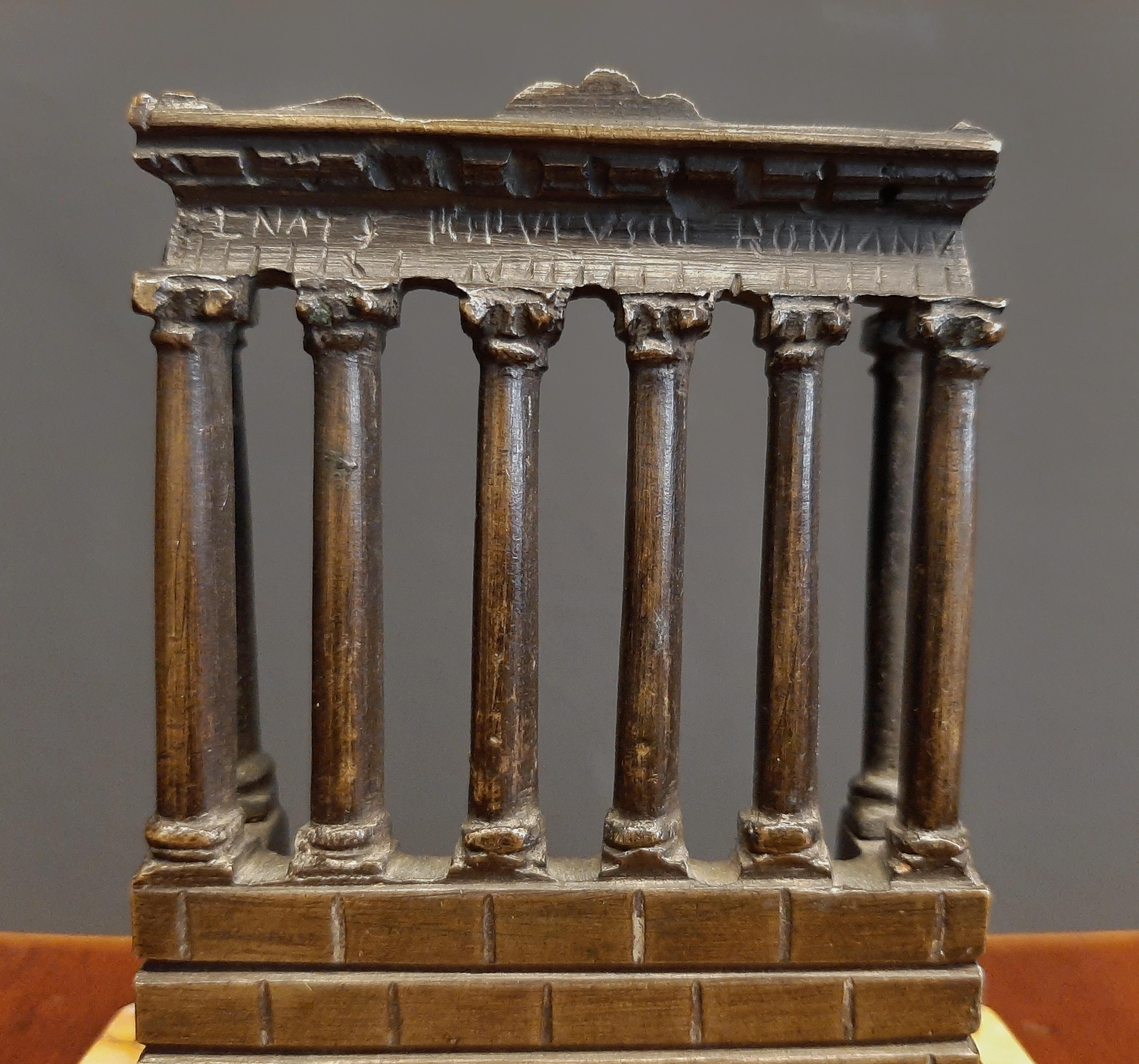 19th Century Grand Tour Bronze Model Temple of Saturn, Roman Forum, Marble Base For Sale 1