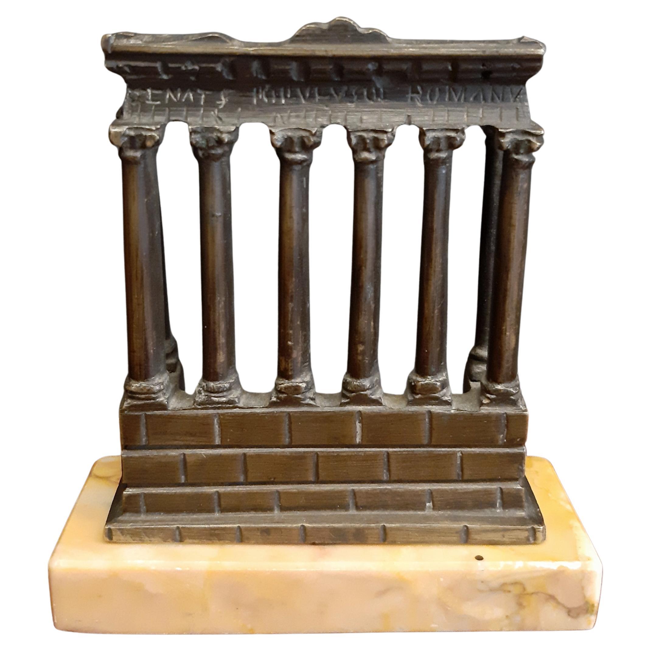 19th Century Grand Tour Bronze Model Temple of Saturn, Roman Forum, Marble Base