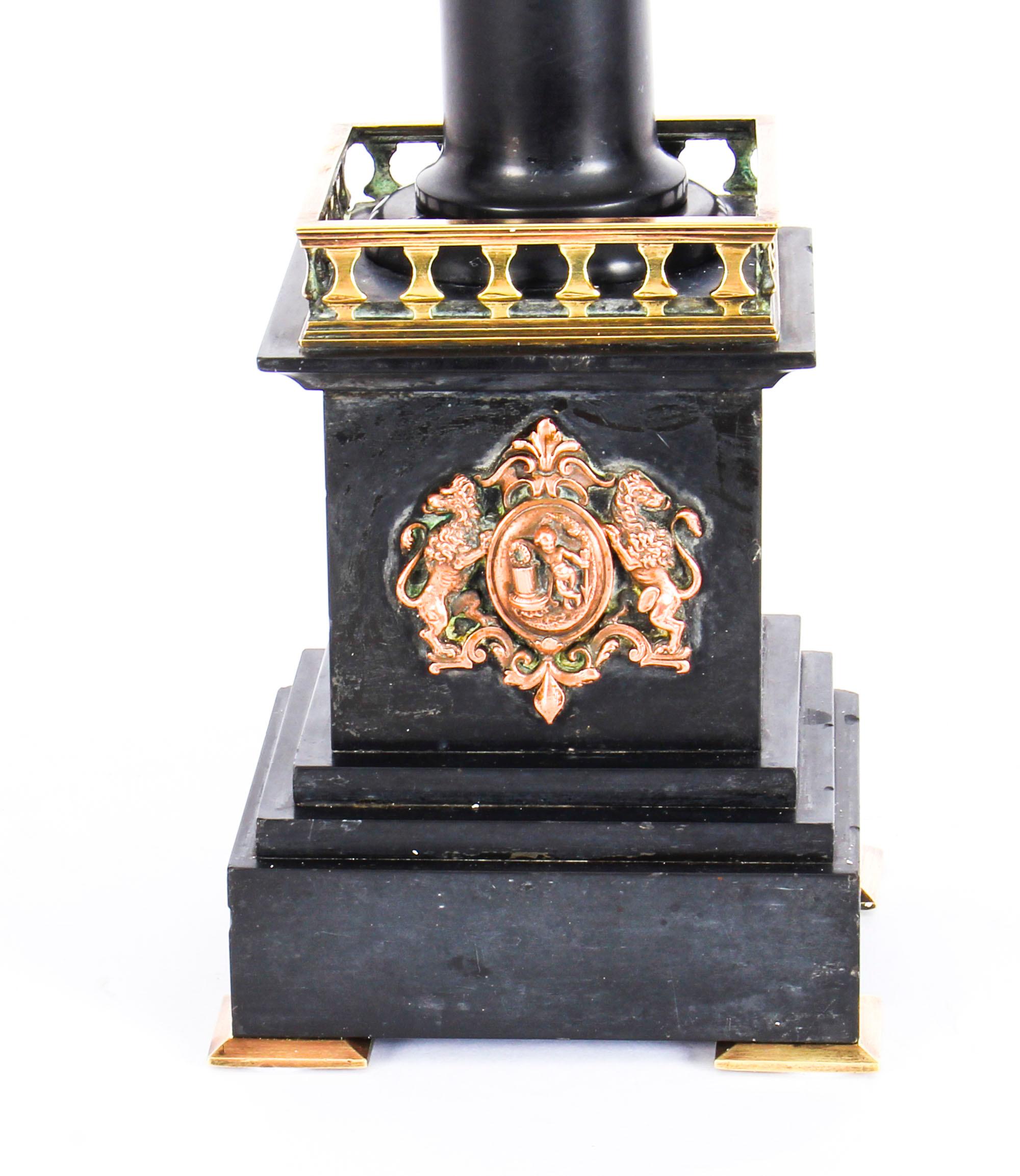 19th Century Grand Tour Bronze & Noir Belge Library Column Mercury Hermes 9
