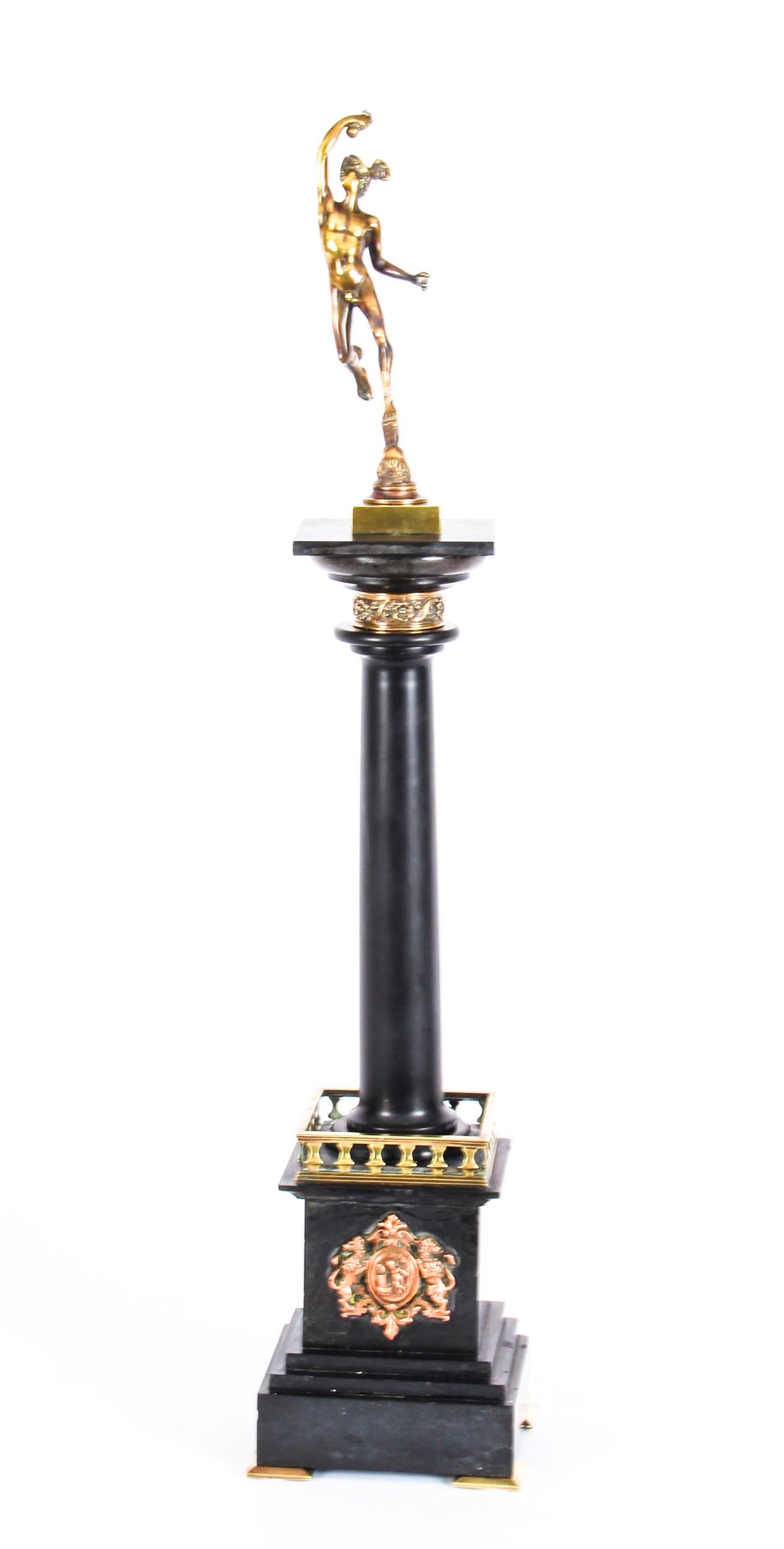 19th Century Grand Tour Bronze & Noir Belge Library Column Mercury Hermes 13