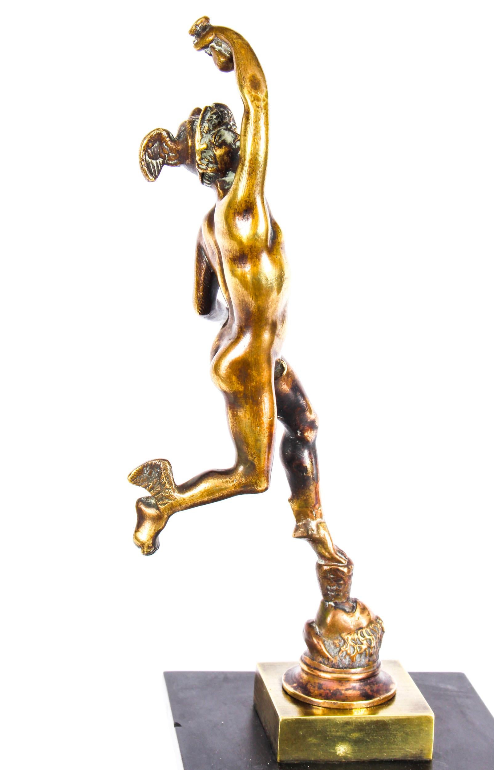 19th Century Grand Tour Bronze & Noir Belge Library Column Mercury Hermes In Good Condition In London, GB
