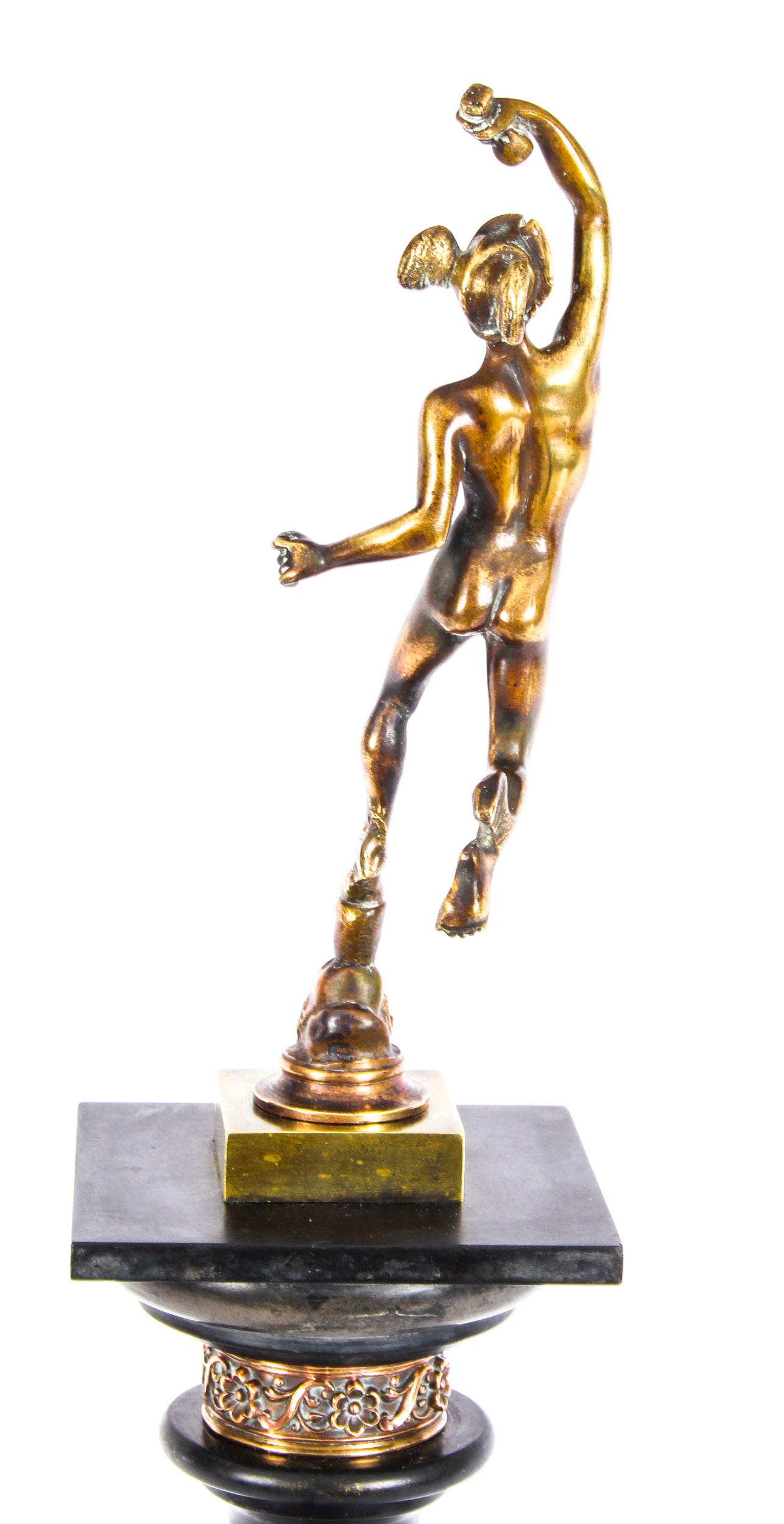 19th Century Grand Tour Bronze & Noir Belge Library Column Mercury Hermes 3