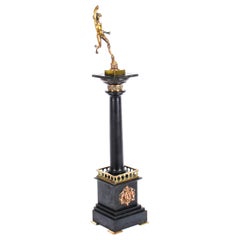 Antique 19th Century Grand Tour Bronze & Noir Belge Library Column Mercury Hermes