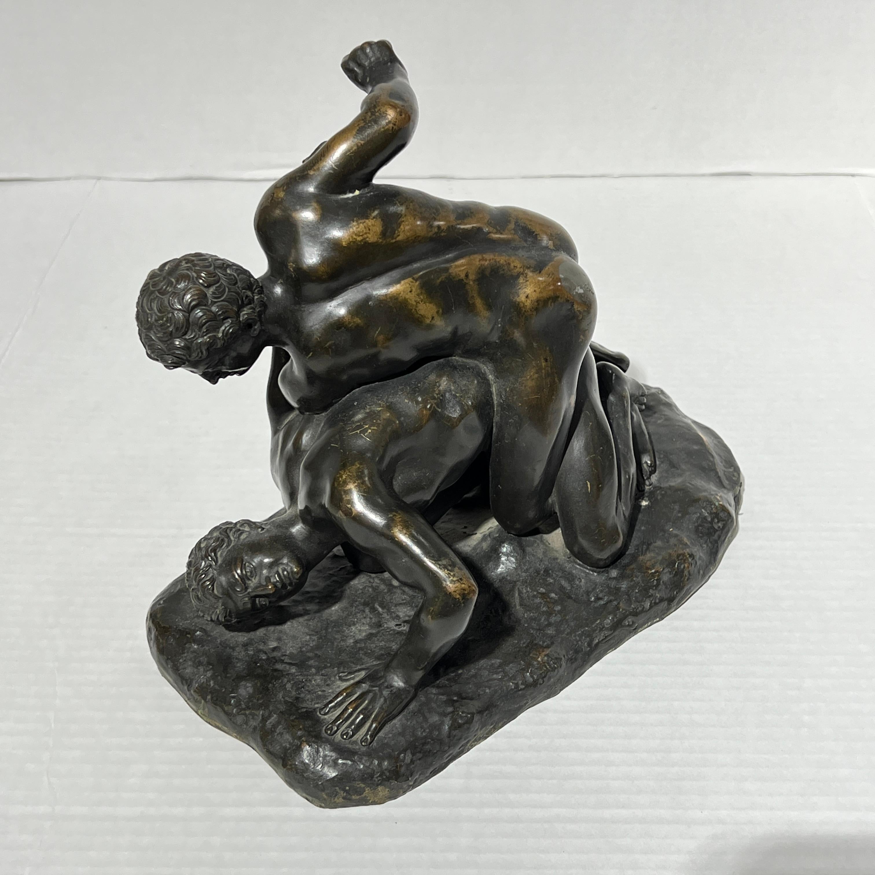 Patinated 19th Century Grand Tour Bronze Sculpture of Greek Wrestlers